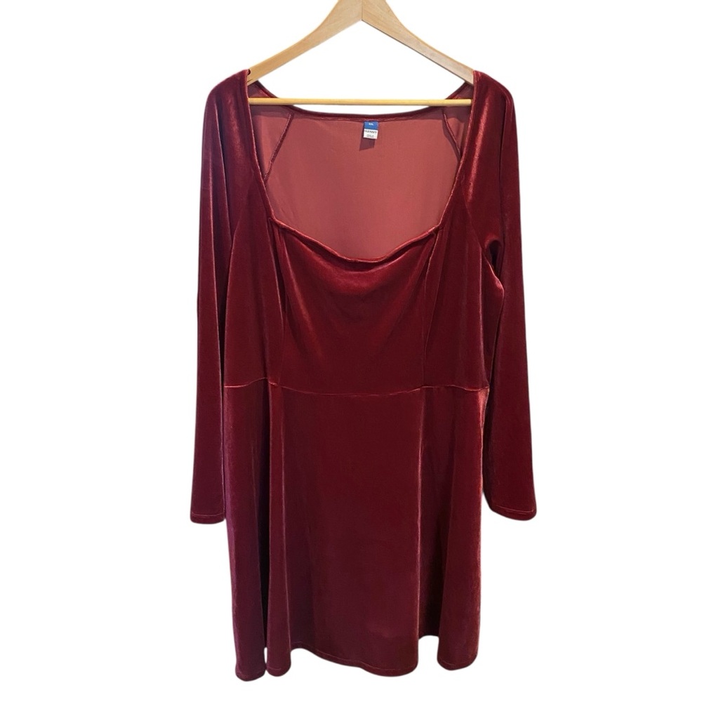 Old Navy Velvet Dress Burgundy Fit & Flare Square Neckline Womens Size XXL NWT